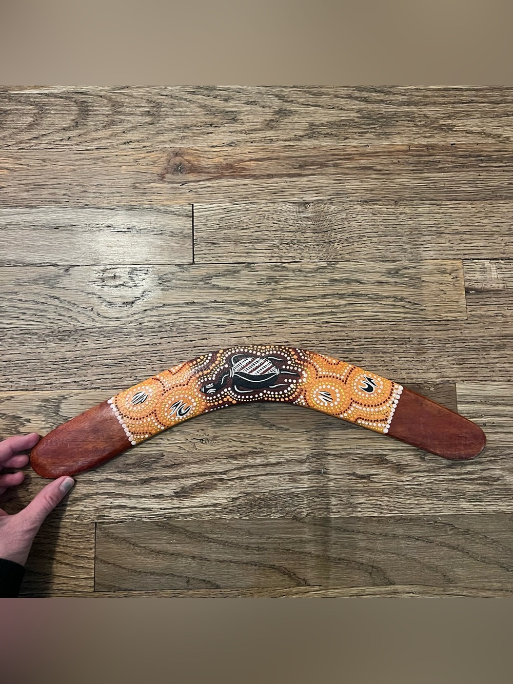 Hand-Painted Aboriginal Style Boomerang Sea Turtle Black
